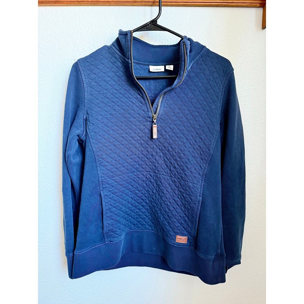 L.L Bean Women's Navy Blue Quilted Quarter Zip Pullover Sweatshirt Size Small